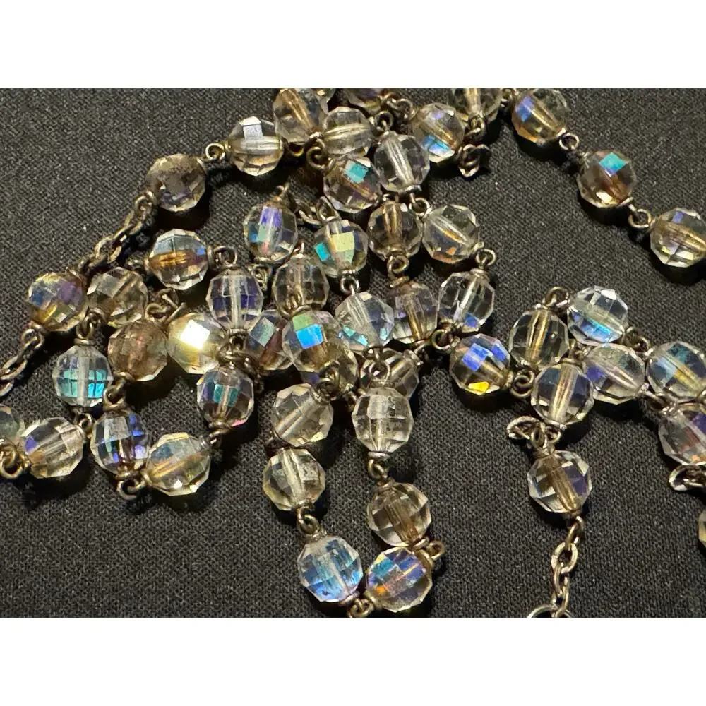 44in Vintage A/B Glass Beads Rosary Signed Italy